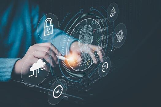 programmer people working laptops or smartphones with ai artificial intelligence software engineer coding on laptop computers with technology icons and binary code big data ai bot digital machine photo